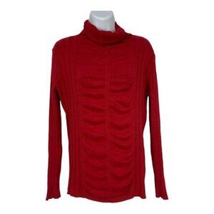 Dressbarn Red Ribbed Cowl Neck Long Sleeve Sweater Womens Size L Rayon Blend